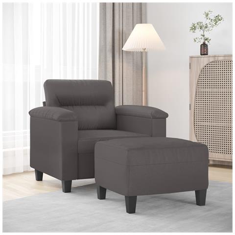 Poltrona con Poggiapiedi Grigio 60 cm in Similpelle - Foto 2