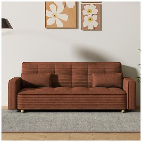 Copenhague Divano Scandinavo Trasformabile A 3 Posti In Velluto A Coste Terracotta - Foto 1