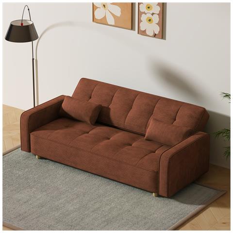 Copenhague Divano Scandinavo Trasformabile A 3 Posti In Velluto A Coste Terracotta - Foto 2