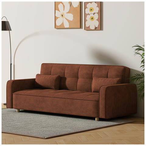 Copenhague Divano Scandinavo Trasformabile A 3 Posti In Velluto A Coste Terracotta - Foto 5