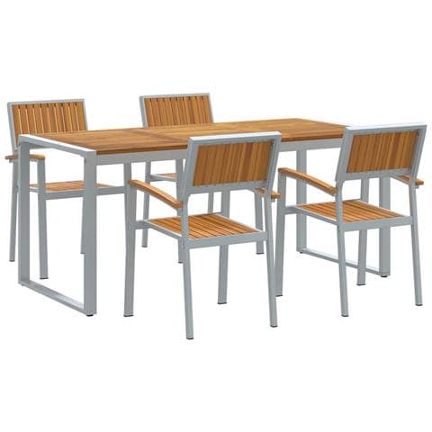 Set da Pranzo da Giardino 5 Pezzi in Legno Massello di Acacia e Metallo - Foto 1