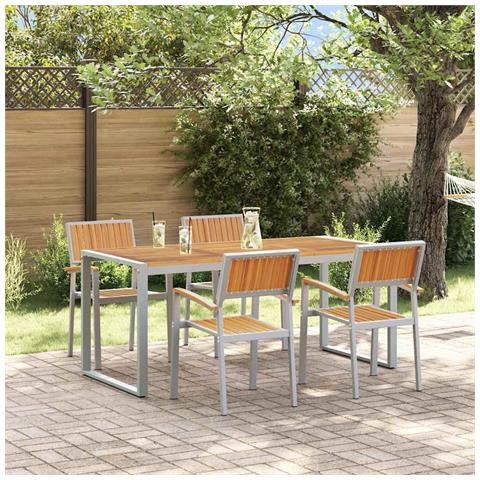 Set da Pranzo da Giardino 5 Pezzi in Legno Massello di Acacia e Metallo - Foto 2