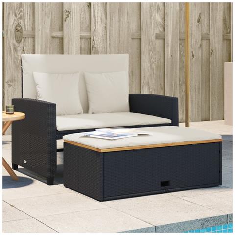 Divano Giardino con Cuscini 2 Posti Nero Polyrattan e Acacia - Foto 2