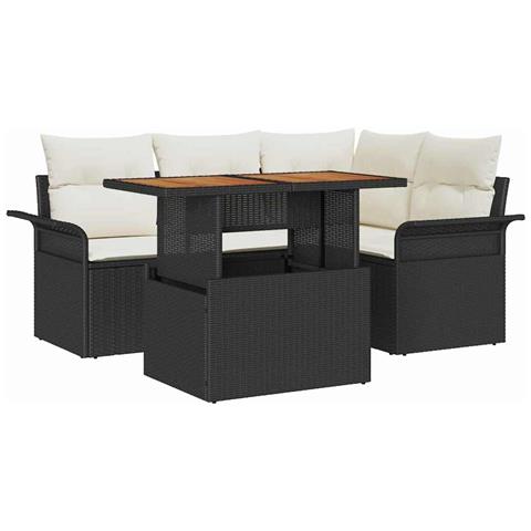 Set da Pranzo per Giardino di 5 Pezzi con Cuscini in Rattan Nero - Foto 1