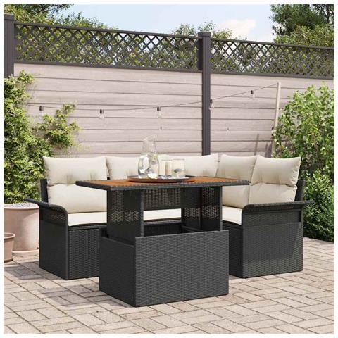 Set da Pranzo per Giardino di 5 Pezzi con Cuscini in Rattan Nero - Foto 2