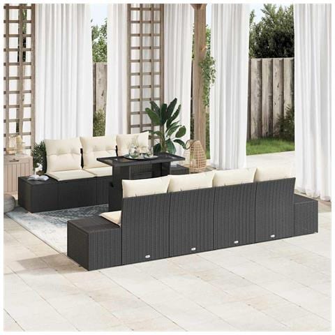 Set Divano da Giardino 8 Pezzi con Cuscini Nero Polyrattan - Foto 2