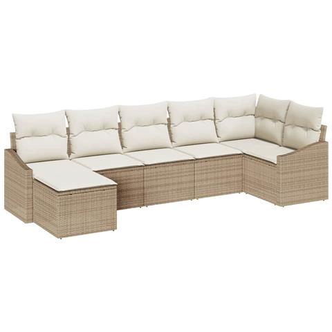 Set Divano da Giardino da 7 Pezzi con Cuscini Beige Polyrattan - Foto 1