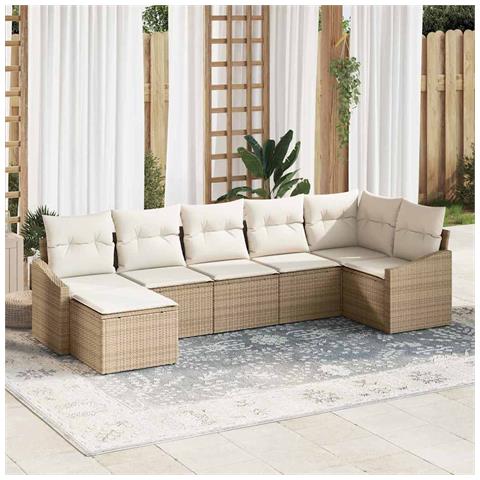 Set Divano da Giardino da 7 Pezzi con Cuscini Beige Polyrattan - Foto 2