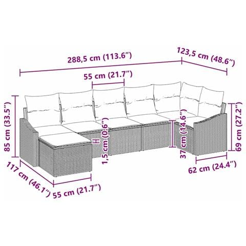 Set Divano da Giardino da 7 Pezzi con Cuscini Beige Polyrattan - Foto 9