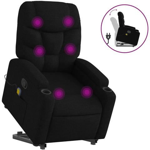 Poltrona Alzapersona Massaggiante Reclinabile Nera in Tessuto - Foto 1