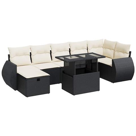 Set Divani da Giardino con Cuscini 8 pz Nero in Polyrattan - Foto 1