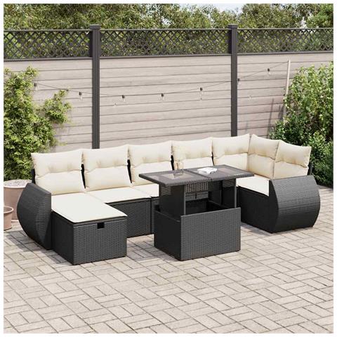 Set Divani da Giardino con Cuscini 8 pz Nero in Polyrattan - Foto 2