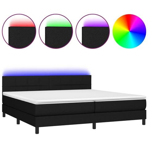 Letto a Molle Materasso e LED Nero 200x200cm in Tessuto - Foto 1