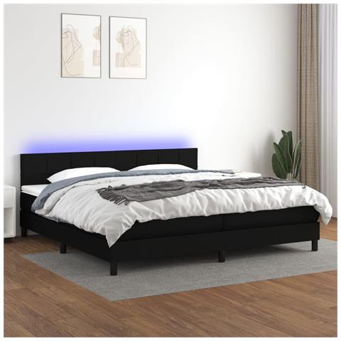 Letto a Molle Materasso e LED Nero 200x200cm in Tessuto - Foto 2