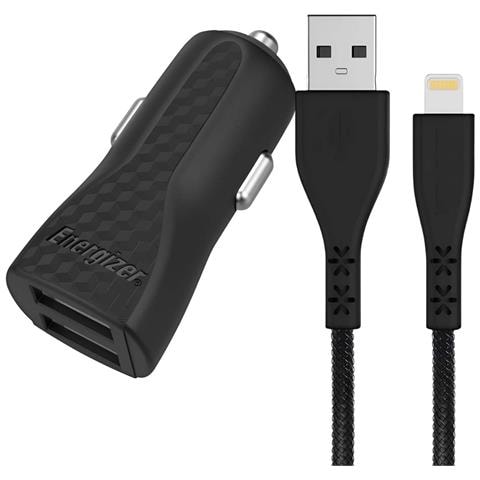 Caricatore Per Accendisigari 2 Usb 17w 3.4a Hardcase Con Cavo Lightning A Usb, Nero - Foto 1