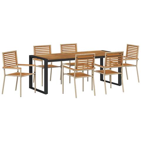 Set da Pranzo per Giardino 7 pcs Beige e Marrone - Foto 1