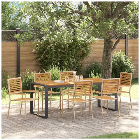 Set da Pranzo per Giardino 7 pcs Beige e Marrone - Foto 2
