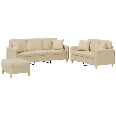 Set Divani 3 pz con Cuscini Crema in Tessuto - Foto 1