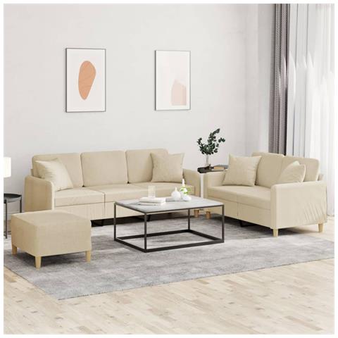 Set Divani 3 pz con Cuscini Crema in Tessuto - Foto 2