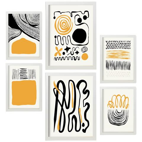 Set Di 6 Stampe Emozioni In Inchiostro Nero Stampe Artistiche E Astratte Per L'interior Design A3 & A4 Cornice Bianca - Foto 1