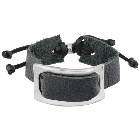 Bracciale In Pelle E Zama Argento ""pass"" In Pelle Nera - Foto 1