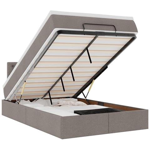 Struttura Letto Pouf con Materasso Tortora 120x190 cm Tessuto - Foto 1