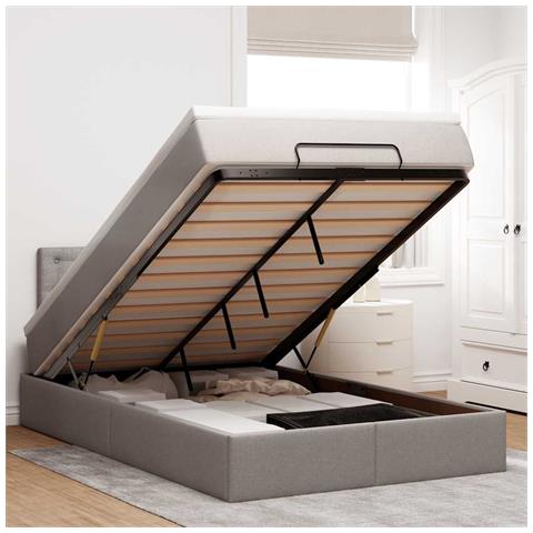 Struttura Letto Pouf con Materasso Tortora 120x190 cm Tessuto - Foto 2