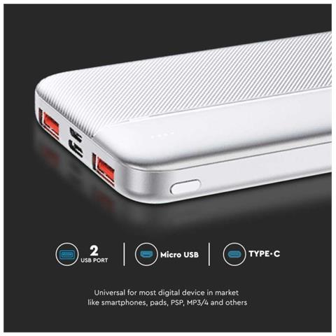 Power Bank 10000mAh, Ricarica Rapida PD 22.5W, USB-A, USB Type-C, Micro USB, Bianco, colore Bianco - Foto 2