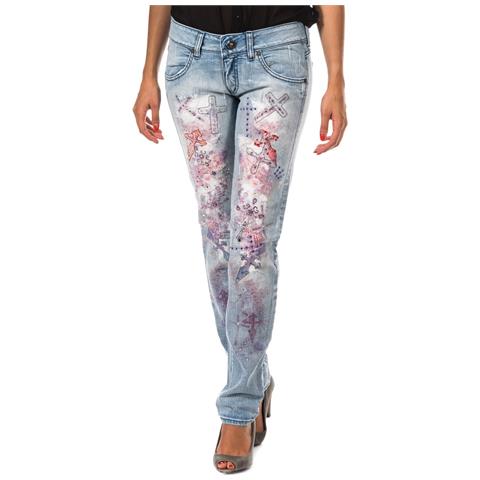 Pantaloni Lunghi In Denim Effetto Strappato Con Orli Skinny F054176 Donna - Foto 1