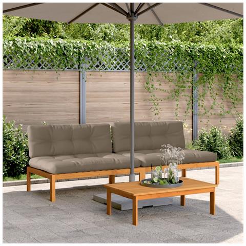 Divani Centrali Pallet Giardino con Cuscini 2pz Massello Acacia - Foto 2