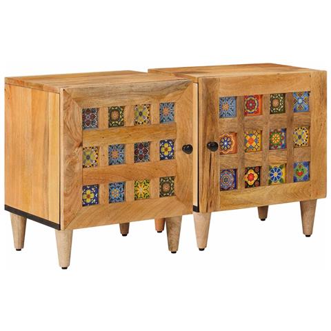 Armadio da Notte 2 pcs Naturale 40 x 33,5 x 46 cm - Foto 1