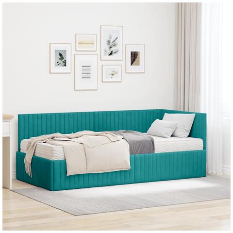 Struttura Letto Angolare con Materasso 2 pcs Turchese Velluto - Foto 2