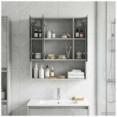 Mobiletto per specchio da bagno con lo scaffale Grigio cemento - Foto 2