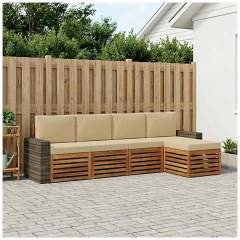 Set di divani da esterno con cuscino 5 pcs Naturale e Beige - Foto 2