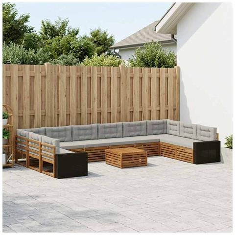 Set divani con cuscino 11 pcs Legno di Acacia Massello - Foto 2