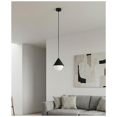 Lampada A Sospensione Giro In Acciaio Nero E Vetro - Foto 2