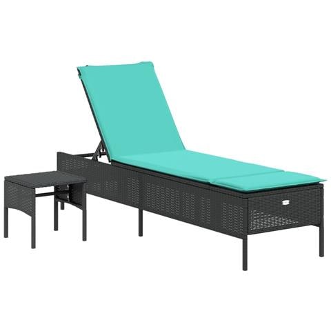 Lettino prendisole con Tavolino e Cuscino in Polyrattan Nero - Foto 1