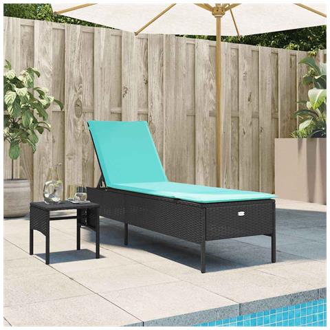 Lettino prendisole con Tavolino e Cuscino in Polyrattan Nero - Foto 2