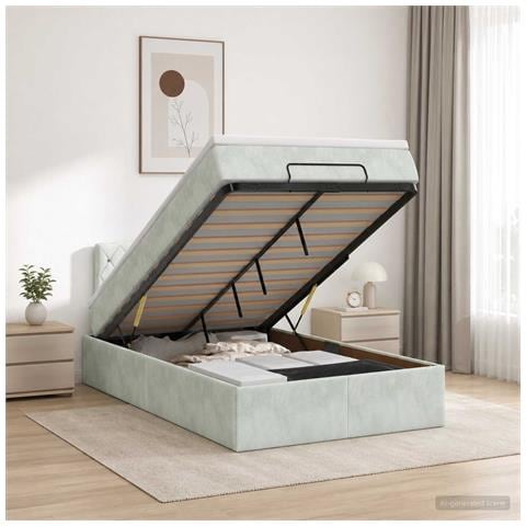 Letto ottomano con materasso Grigio Chiaro 120 x 200 cm Velluto - Foto 2