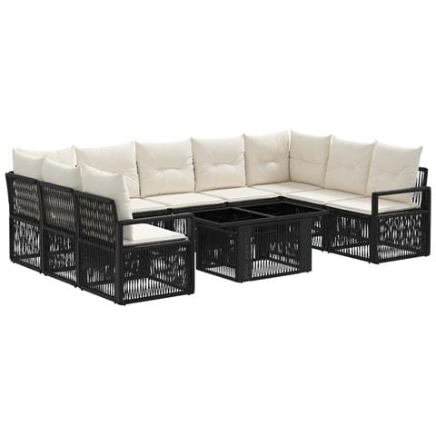 Set Divano da Giardino 10 pz Nero e Bianco Crema polyrattan - Foto 1