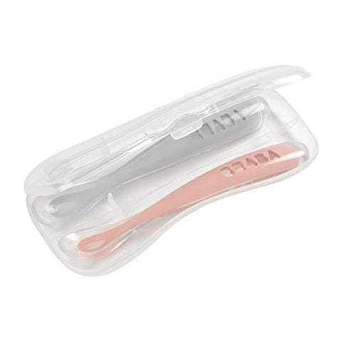 Set Di 2 Cucchiaini In Silicone Per Neonati E Bambini, Con Scatola Trasporto Da Rosa Antico - Foto 2