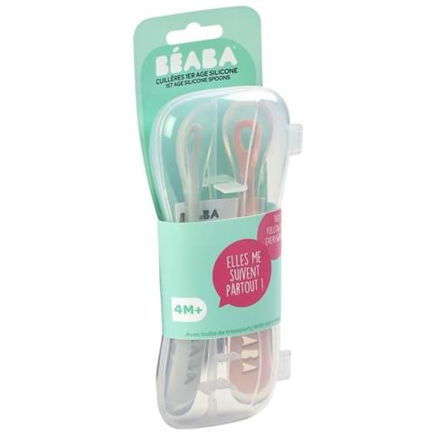 Set Di 2 Cucchiaini In Silicone Per Neonati E Bambini, Con Scatola Trasporto Da Rosa Antico - Foto 7