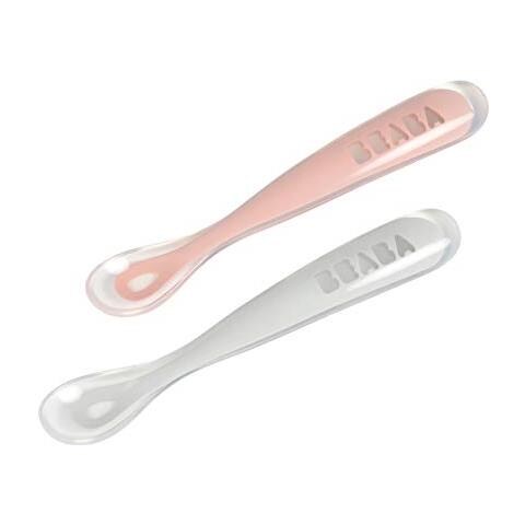 Set Di 2 Cucchiaini In Silicone Per Neonati E Bambini, Con Scatola Trasporto Da Rosa Antico - Foto 1
