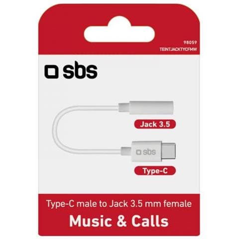 Sbs Teintjacktycfmw Cavo Per Cellulare Bianco 0,09 M 3.5mm Usb C - Foto 2