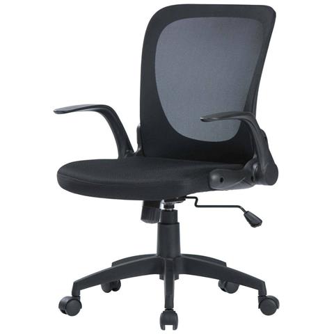 Sedia Con Ruote Baschi, Poltrona Direzionale A Rete Con Braccioli, Seduta Ergonomica Con Braccioli Pieghevoli, 60x59h86/96 Cm, Nero - Foto 6
