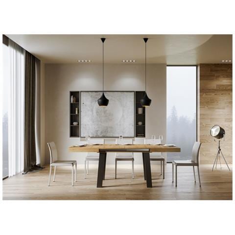 Tavolo Allungabile 90x160/420 Cm Bridge Telaio Antracite - Quercia Natura - Foto 2