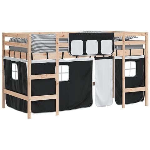 Letto A Soppalco Con Tende Bambini Bianco E Nero 80x200 Cm Pino - Foto 10