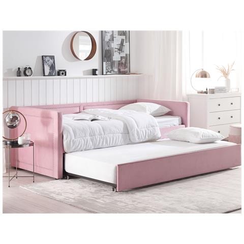 Letto Estraibile Velluto A Coste Mimizan 90 X 200 Cm Rosa - Foto 1