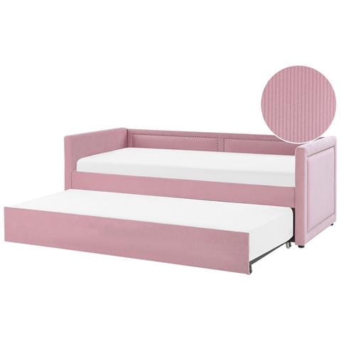 Letto Estraibile Velluto A Coste Mimizan 90 X 200 Cm Rosa - Foto 2