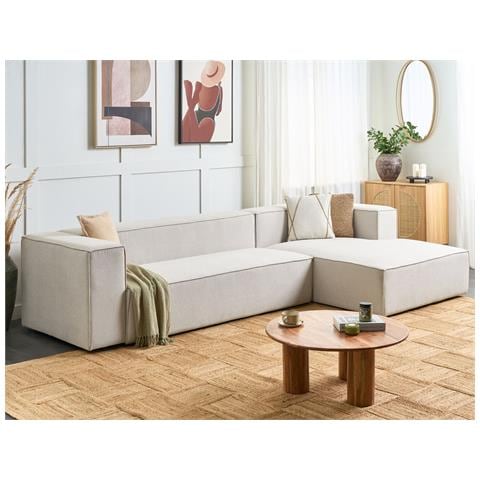 Divano Angolare 3 Posti Vernon Tessuto Beige Chiaro Lato Sinistro - Foto 1